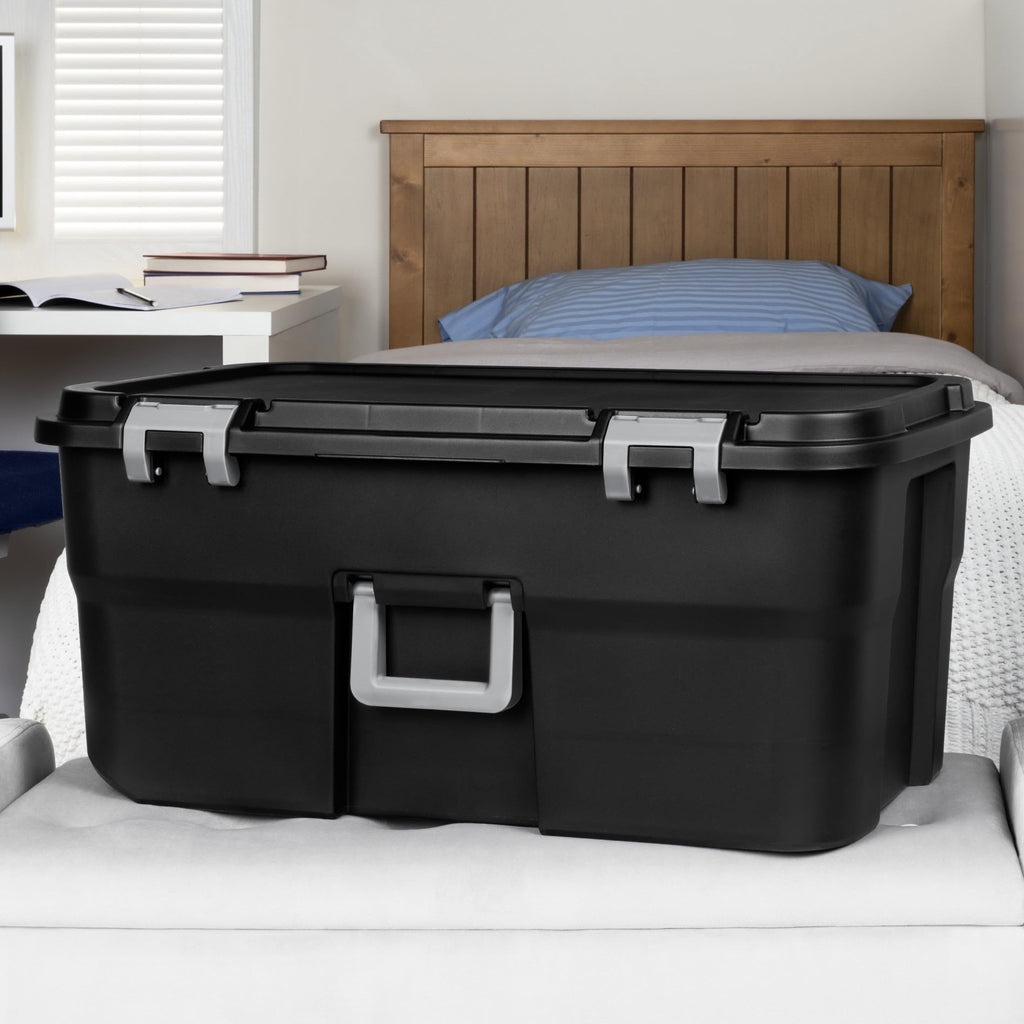 Black 22Gal Wheeled Lockable Storage Footlocker J1462