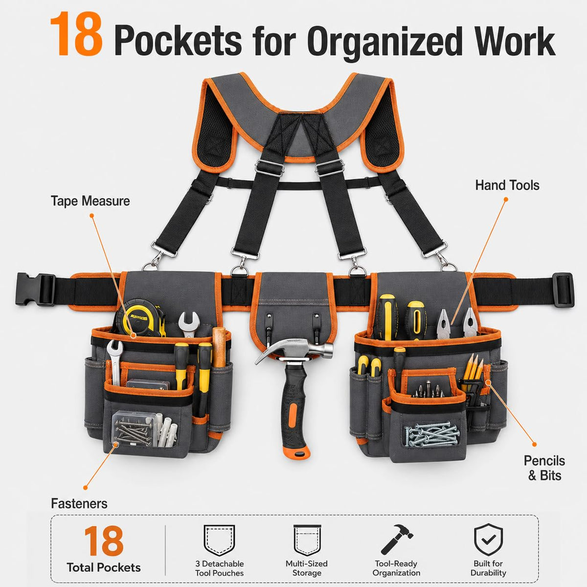 Heavy Duty Magnetic Tool Belt with Suspenders S25275