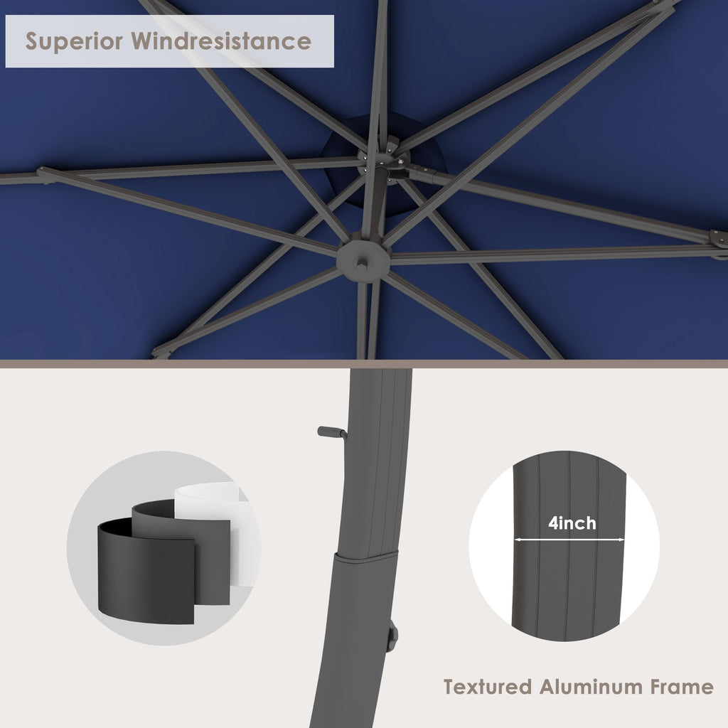 11FT Navy Blue Aluminum Cantilever Patio Umbrella with Base B289