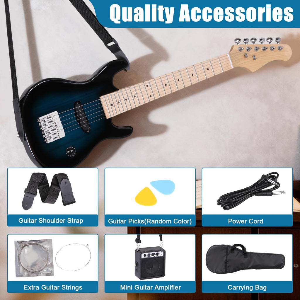 30 Inch Blue Solid Wood Electric Guitar Starter Kit with Amplifier I785