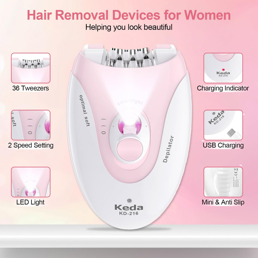 2 Speeds Rechargeable Epilator with LED Light F765