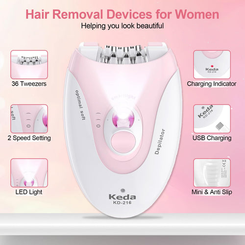 2 Speeds Rechargeable Epilator with LED Light F765