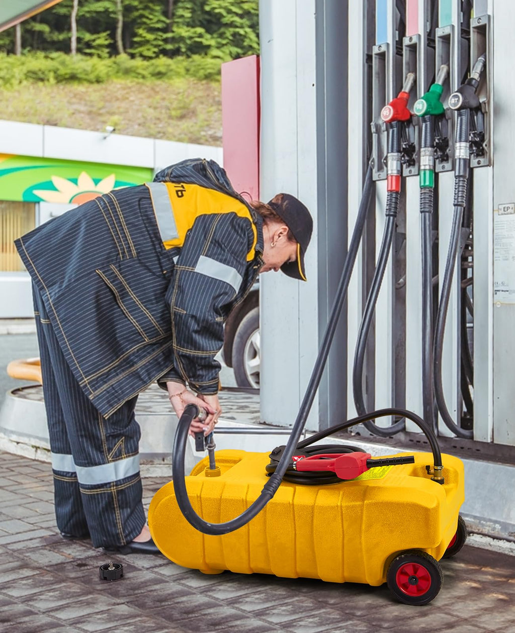 15 Gallon Portable Gas Tank with Caster and 10Ft Hose R64056