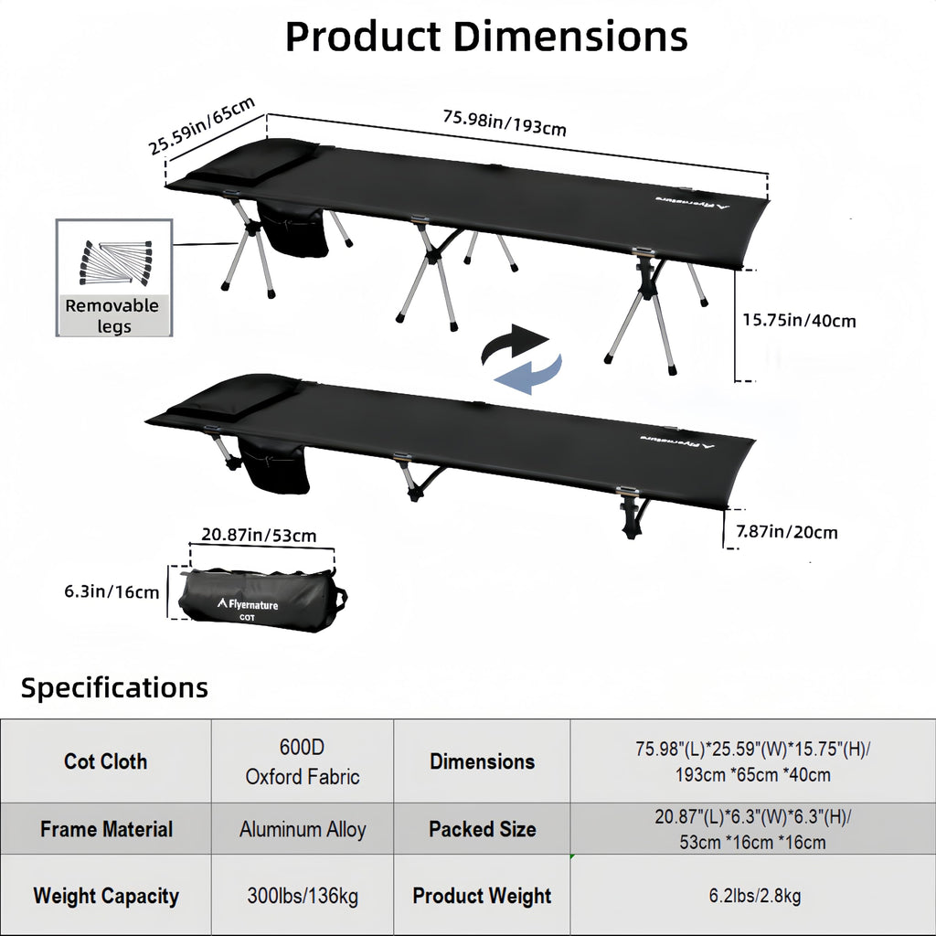 Lightweight Foldable Camping Cot 300 lbs Capacity A209376