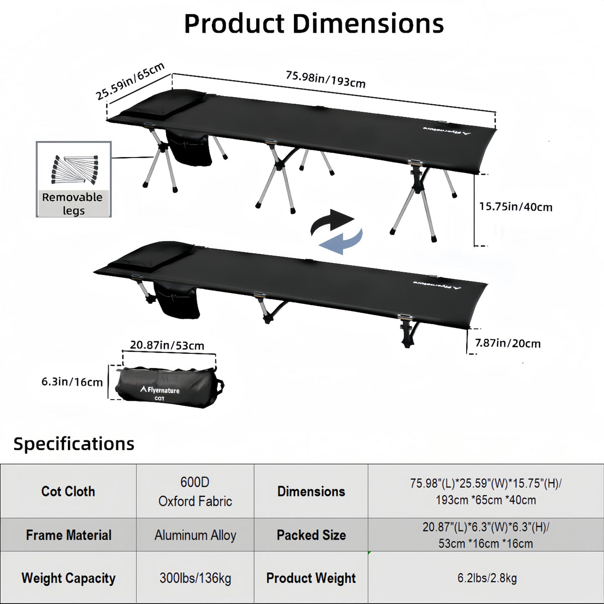 Lightweight Foldable Camping Cot 300 lbs Capacity A209376