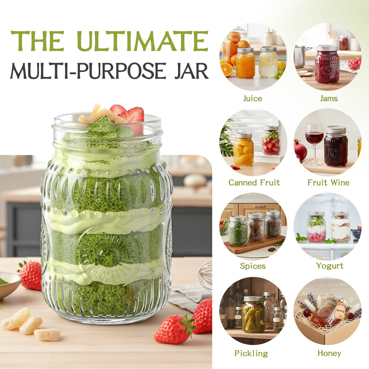 16 oz Embossed Glass Mason Jars 15Pack with Airtight Lids D2646