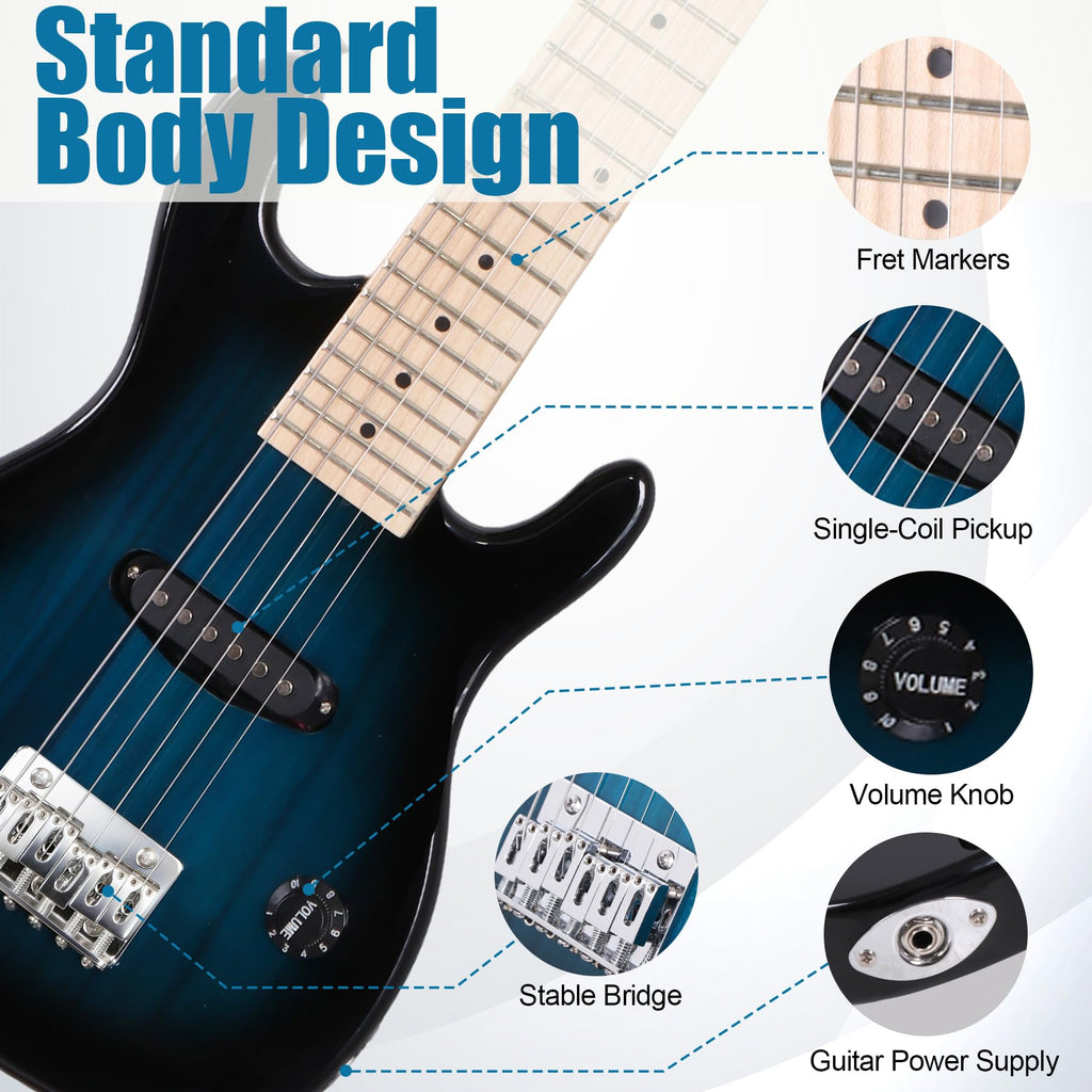 30 Inch Blue Solid Wood Electric Guitar Starter Kit with Amplifier I785