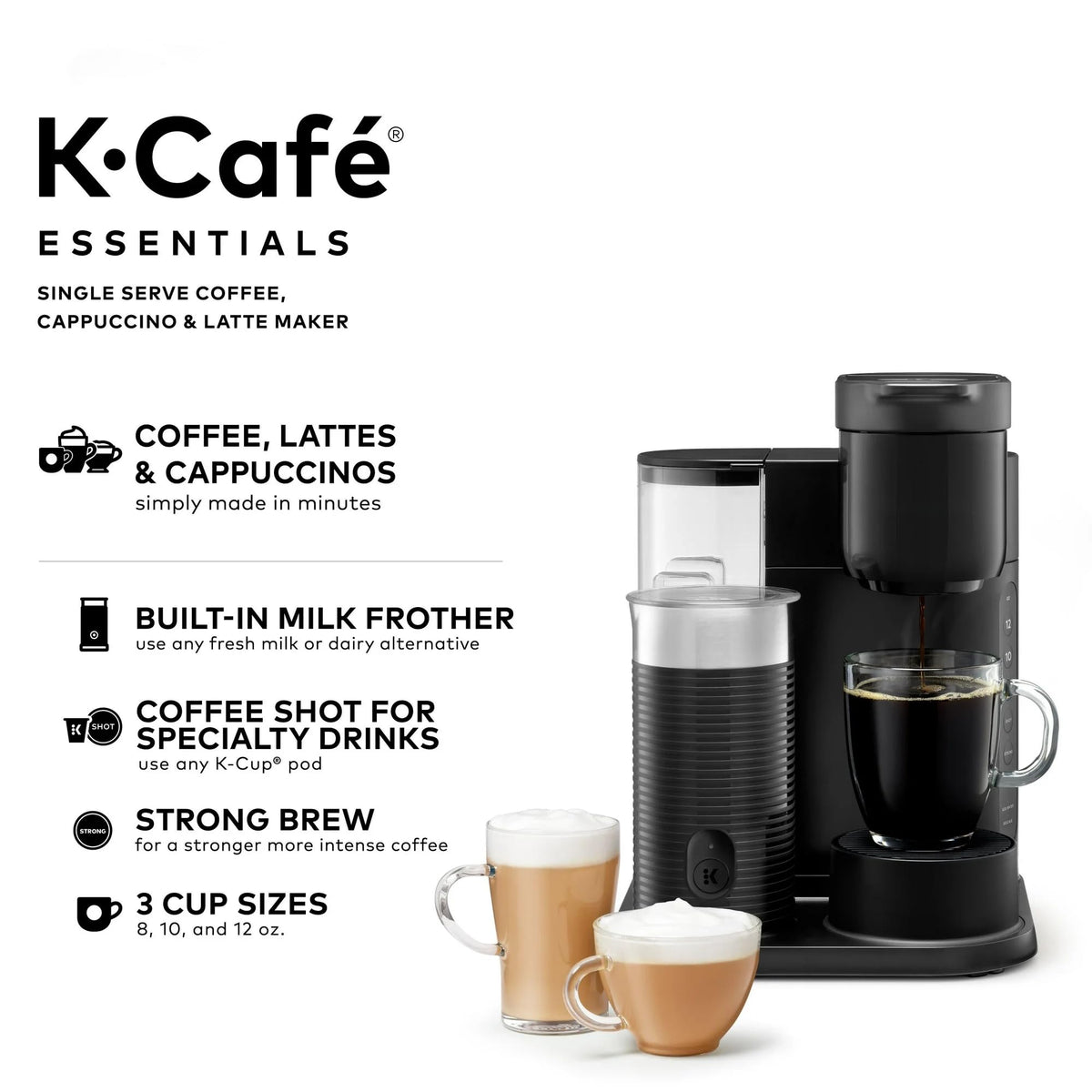 Black Single Serve Coffee Maker with Milk Frother T453