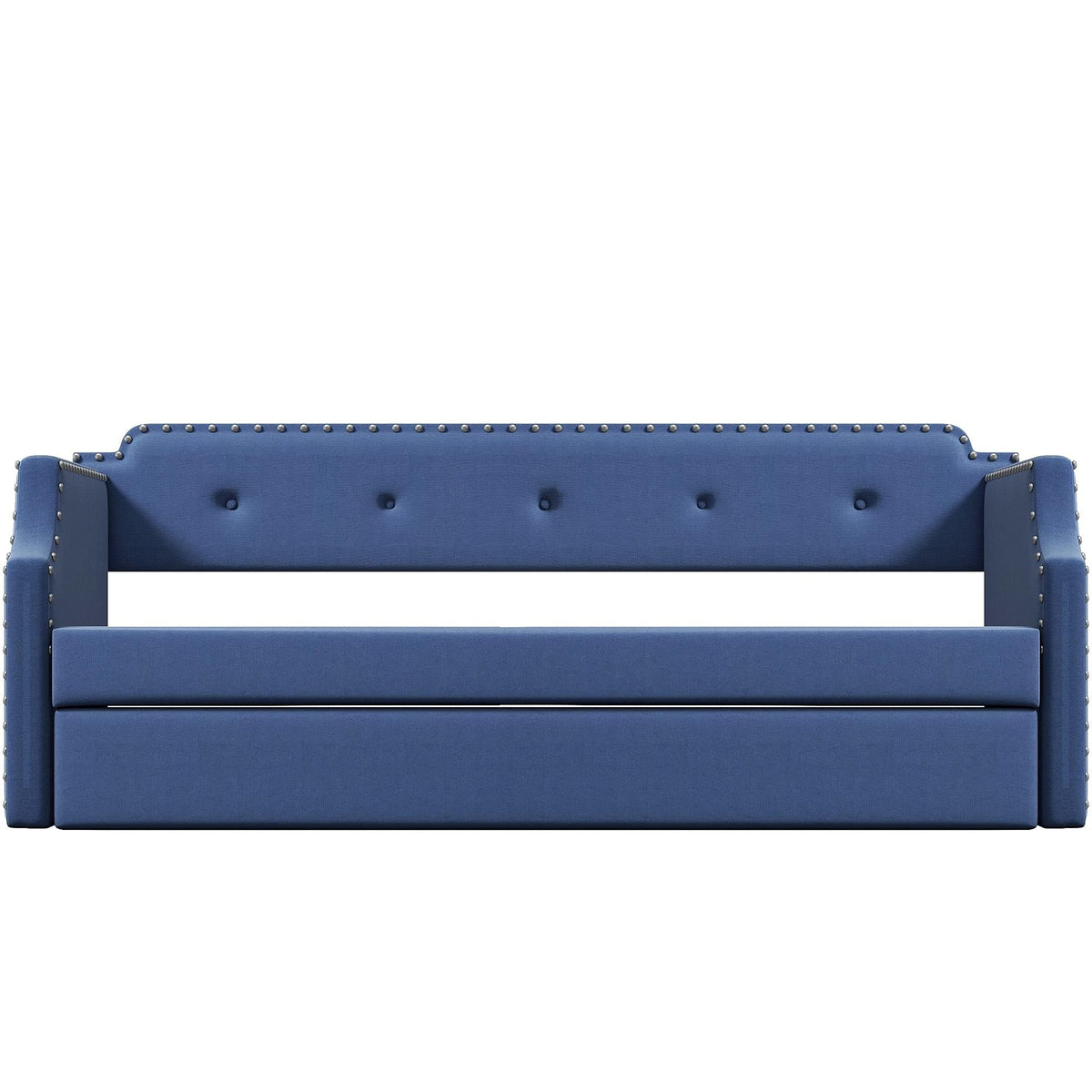 Blue Linen Fabric Upholstered Twin Daybed with Trundle B38270