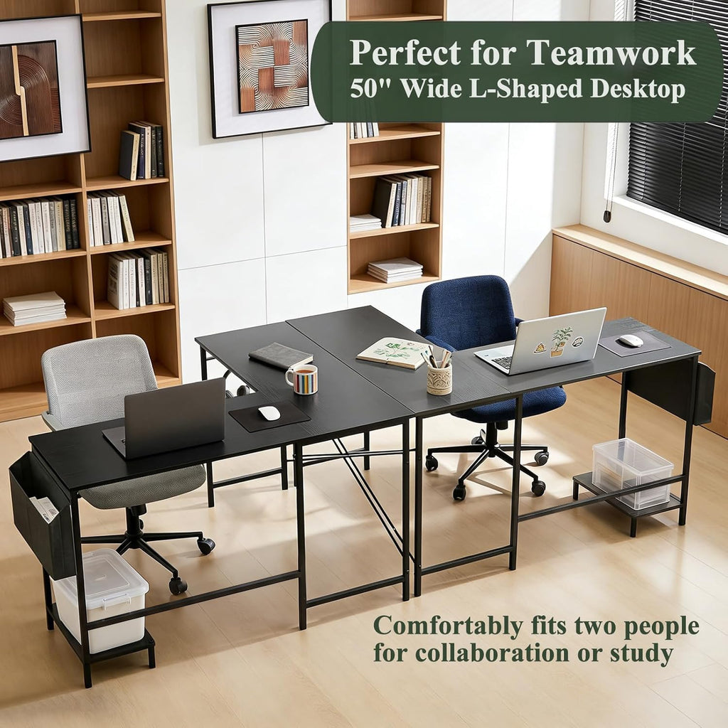 L Shaped 50 Inch Reversible Computer Desk with CPU Stand T6695