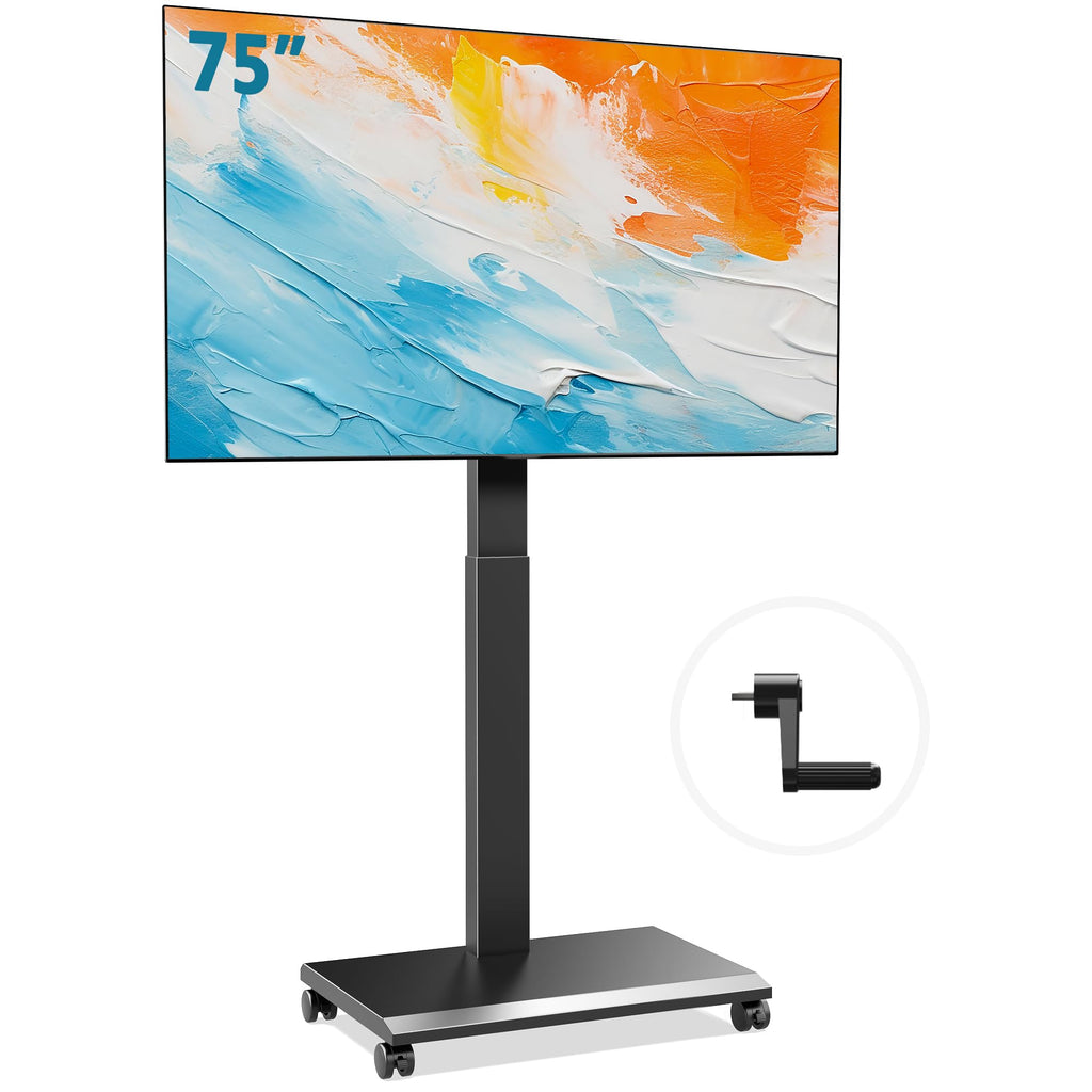 Hand Crank Lift TV Stand with Wheels for 32-75 Inch TVs, Black I239