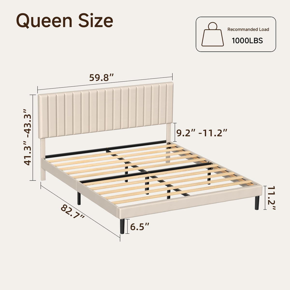 Beige Queen Velvet Bed Frame Z839465