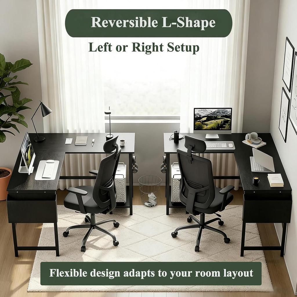 L Shaped 50 Inch Reversible Computer Desk with CPU Stand T6695