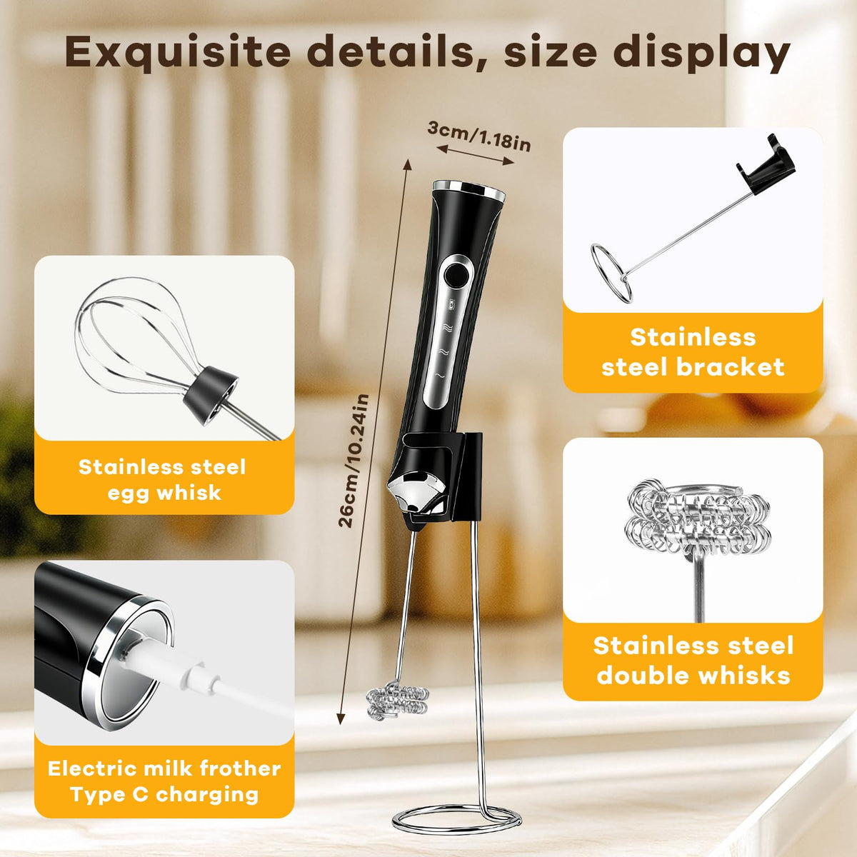 Handheld Rechargeable Milk Frother with Stand X42145
