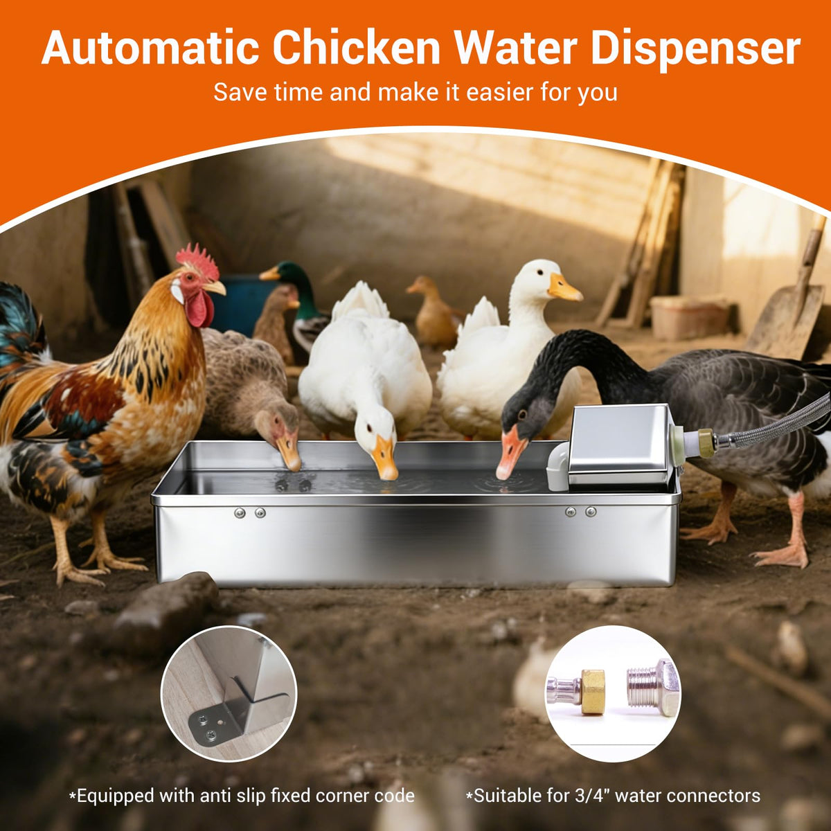 1 Gallon Stainless Metal Automatic Chicken Waterer Dispenser H81149