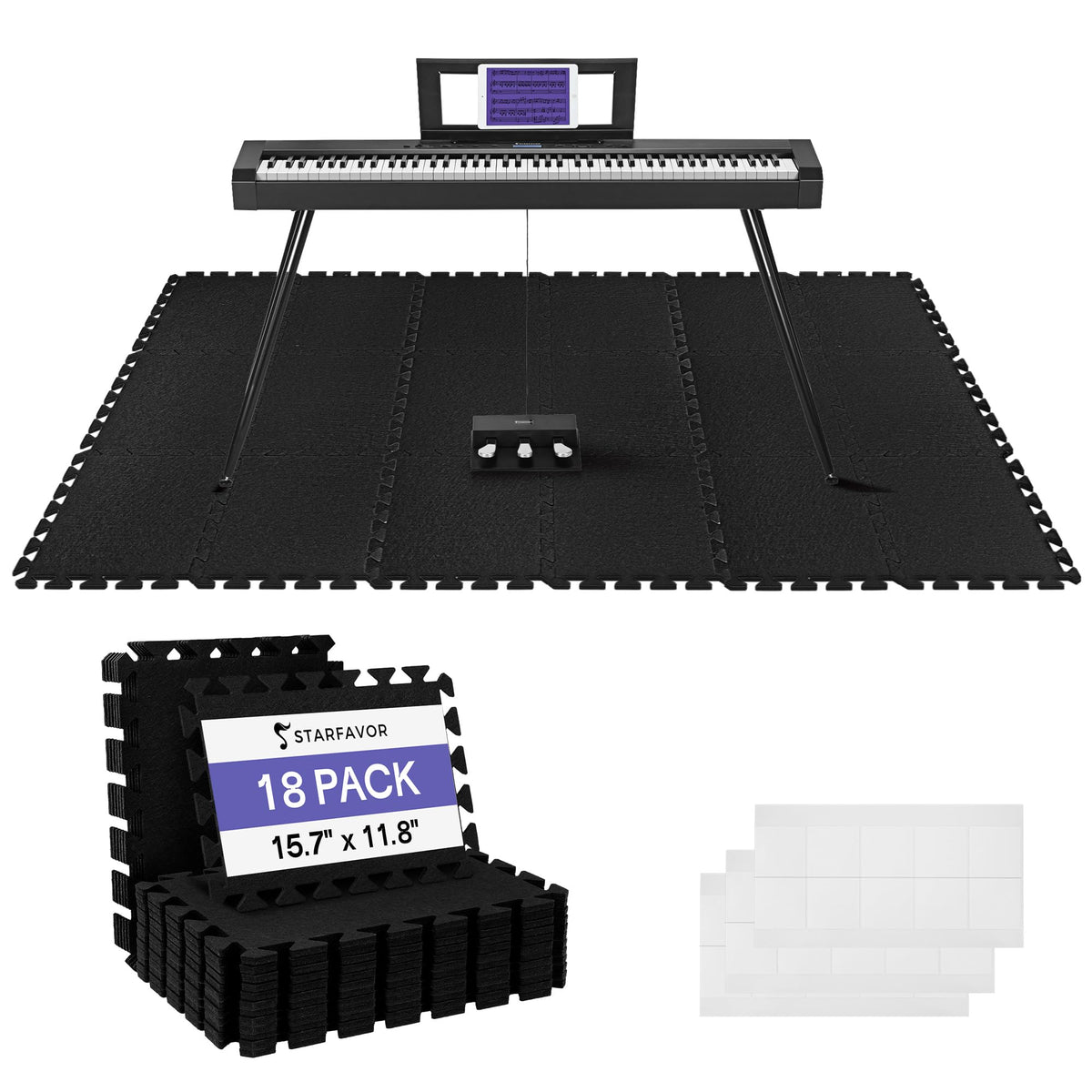88 Key Full-Weighted Digital Piano and 18 Pcs Interlocking Floor Mats M733955