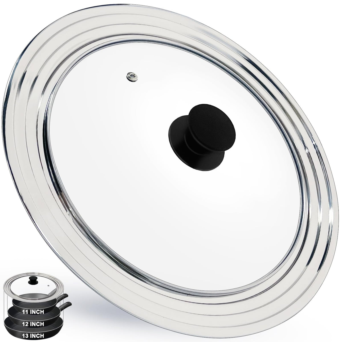 13 Inch Stainless Steel and Tempered Glass Pan Lid H8062