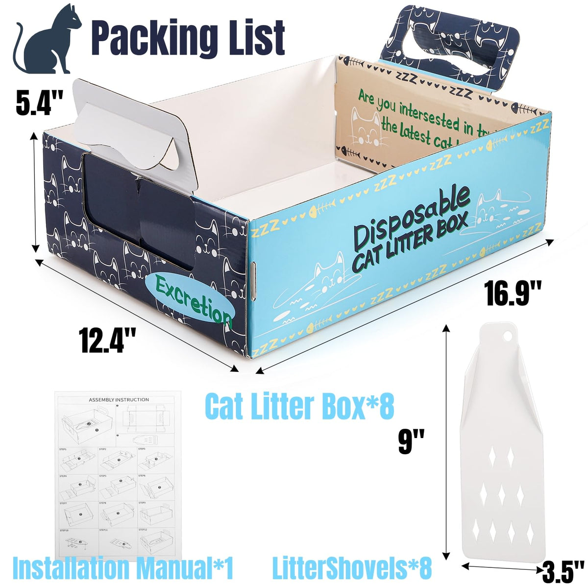 8 Pcs Disposable Cat Litter Box with Scoops P917603