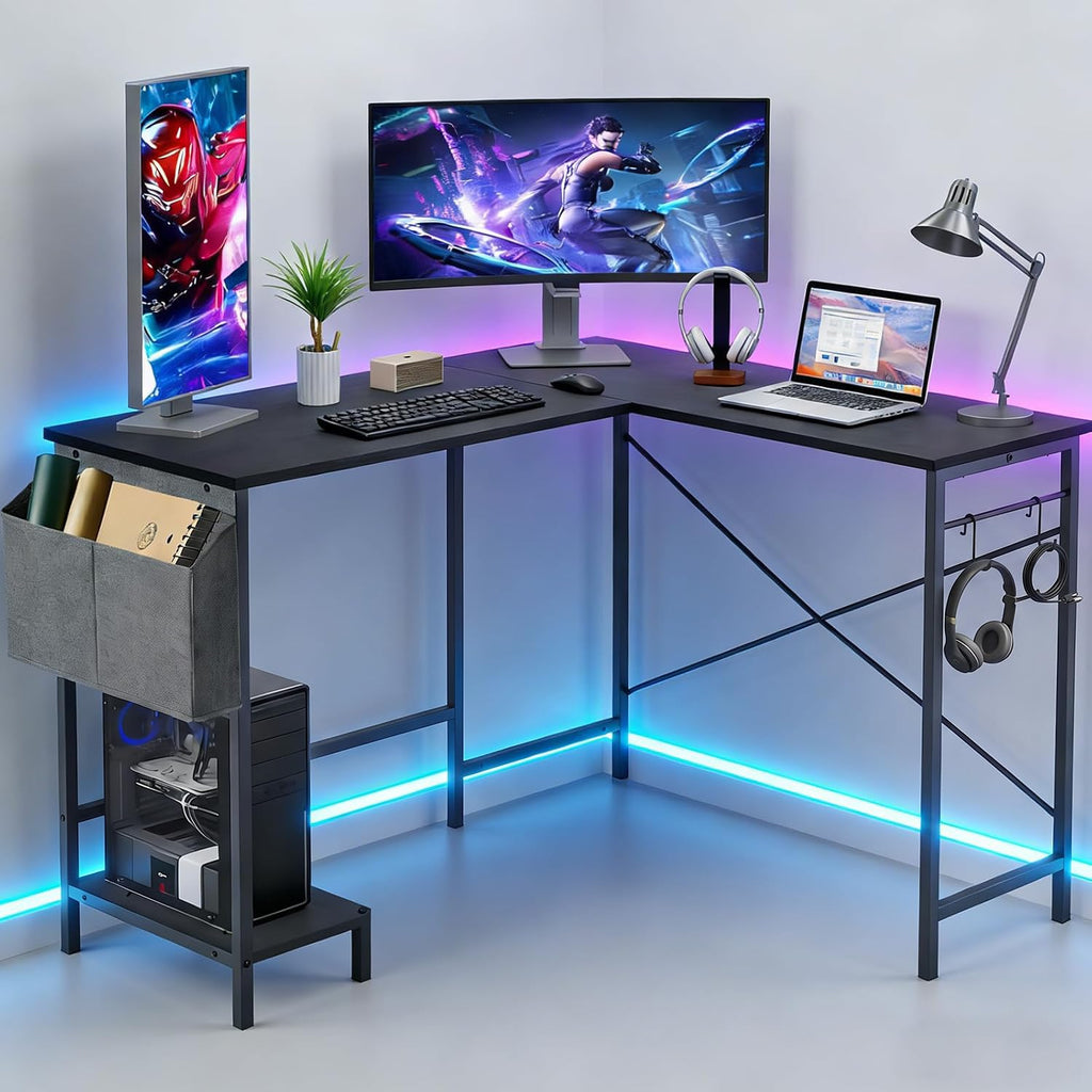 L Shaped 50 Inch Reversible Computer Desk with CPU Stand T6695