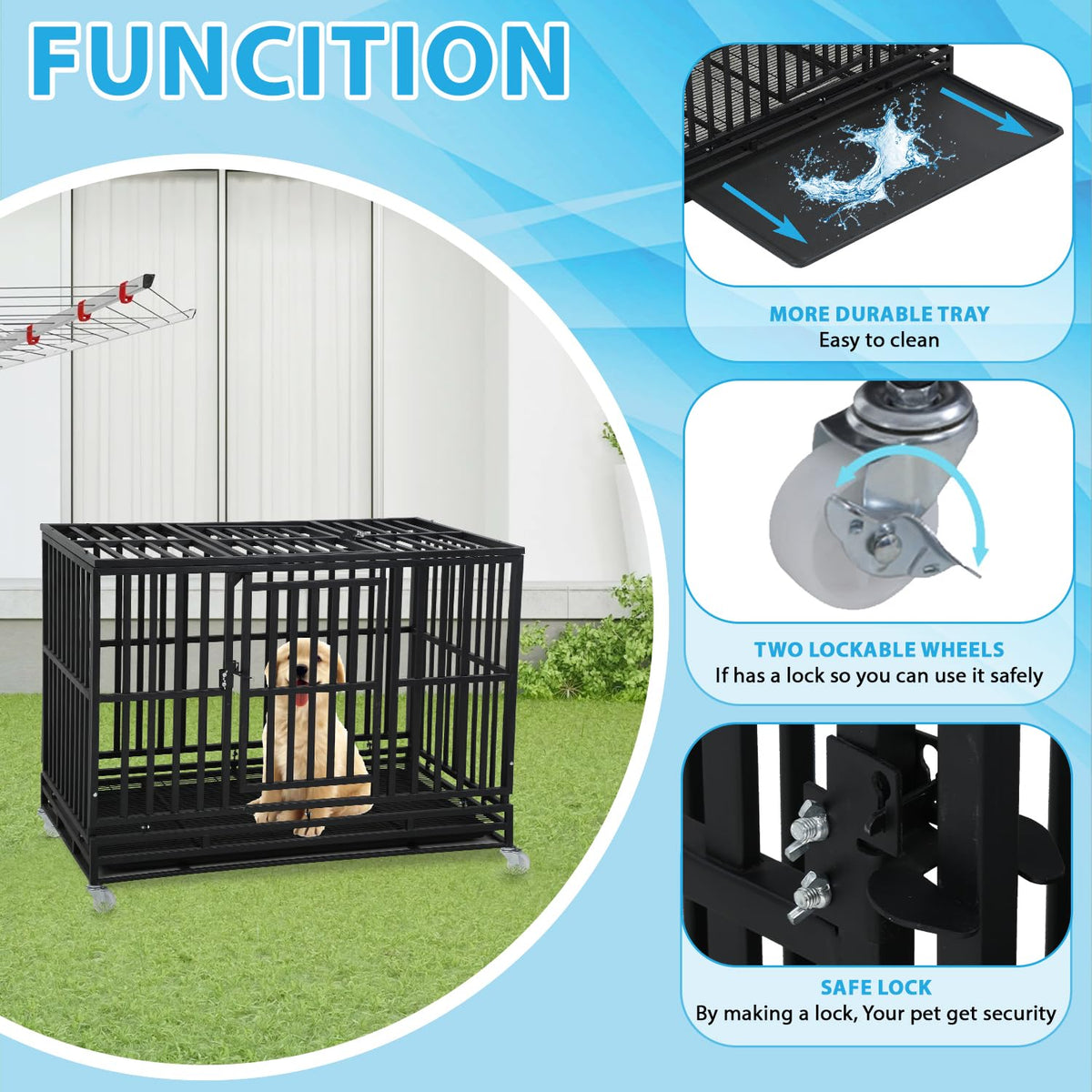 48 Inch Heavy Duty Dog Crate with Plastic Tray Double Doors J566771