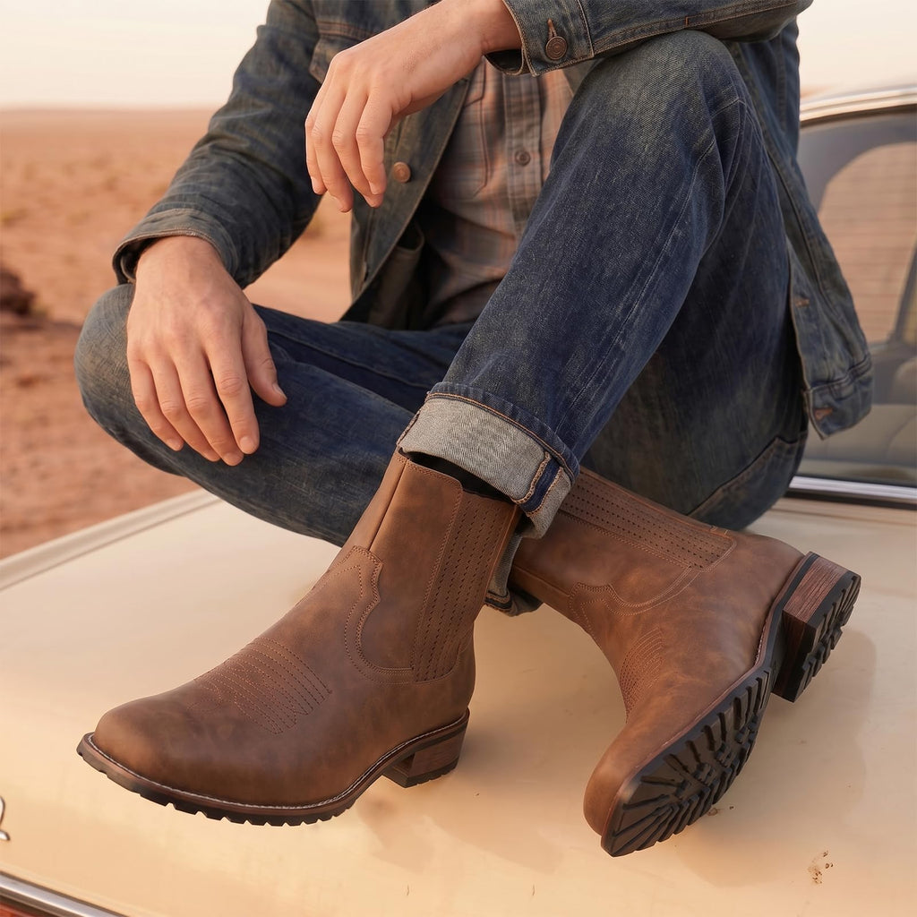 Cowboy Boots for Men Embroidery Square Toe V5803