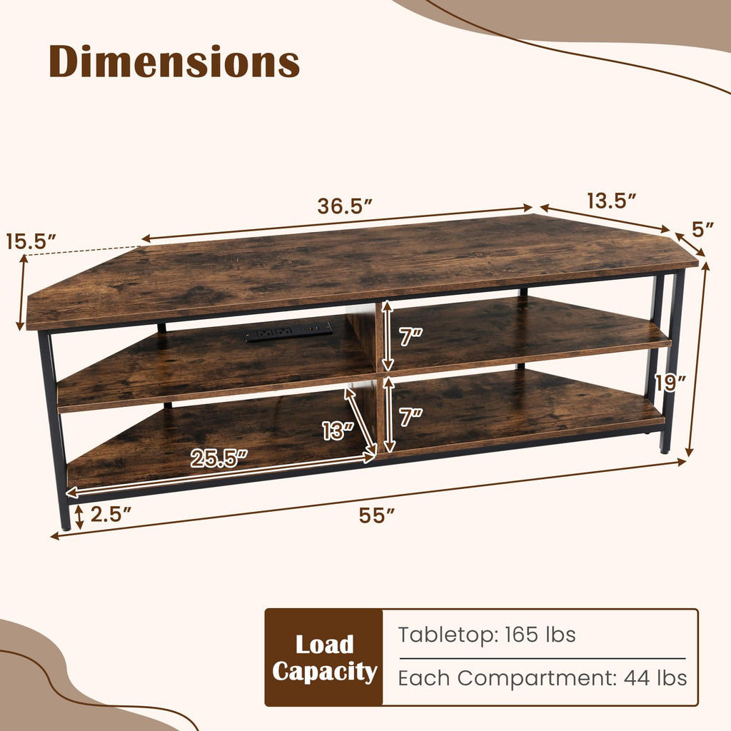 Corner TV Stand for TVs up to 65" with AC Outlets and Storage Shelves O493364