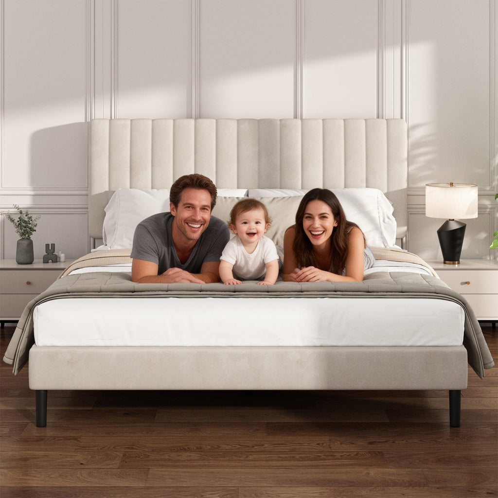 Beige Queen Velvet Bed Frame Z839465