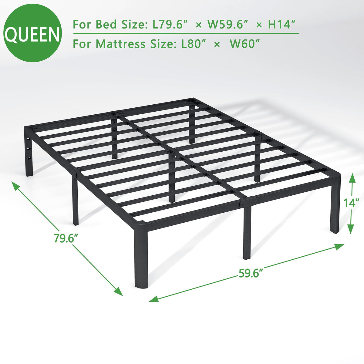14 Inch Queen Size Black Metal Platform Bed Frame Q146959