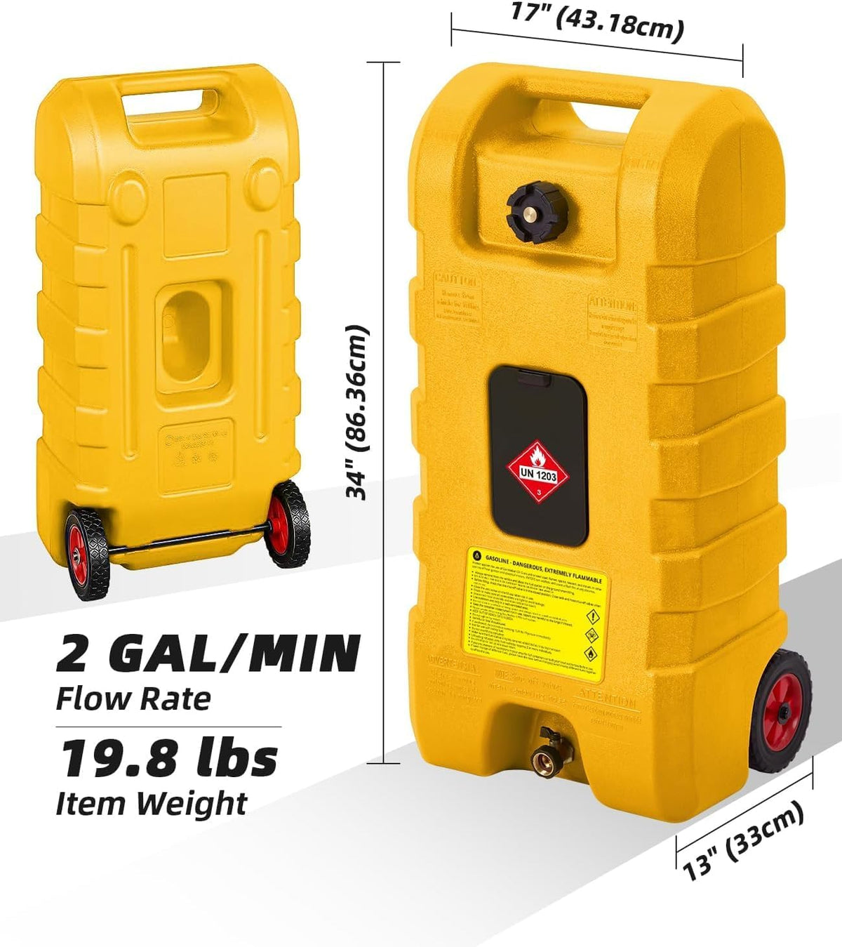 15 Gallon Portable Gas Tank with Caster and 10Ft Hose R64056