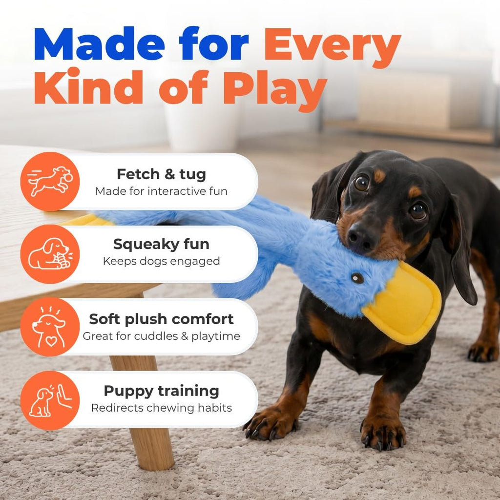 Interactive Squeaky Dog Toy Crinkle Duck Blue M431926