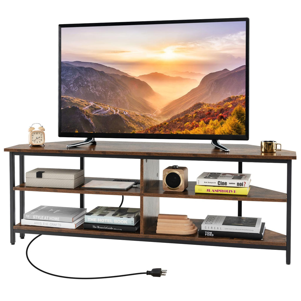 Corner TV Stand for TVs up to 65" with AC Outlets and Storage Shelves O493364