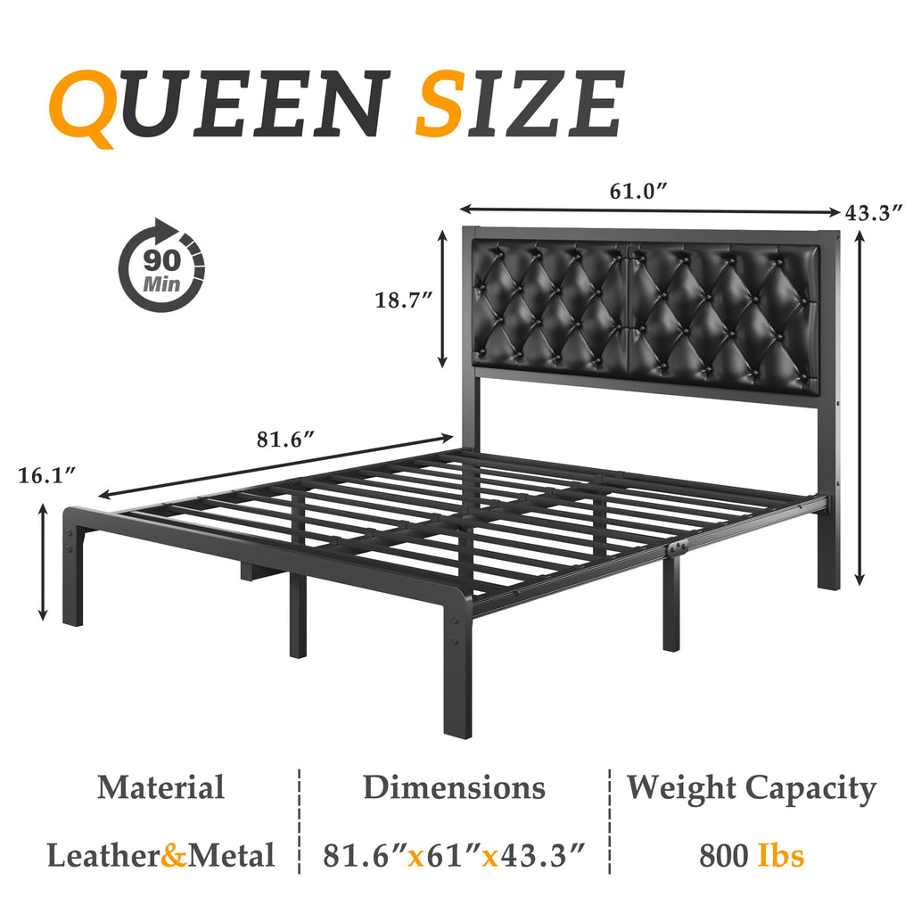Queen Upholstered Button Tufted Bed Frame with Storage Y9102