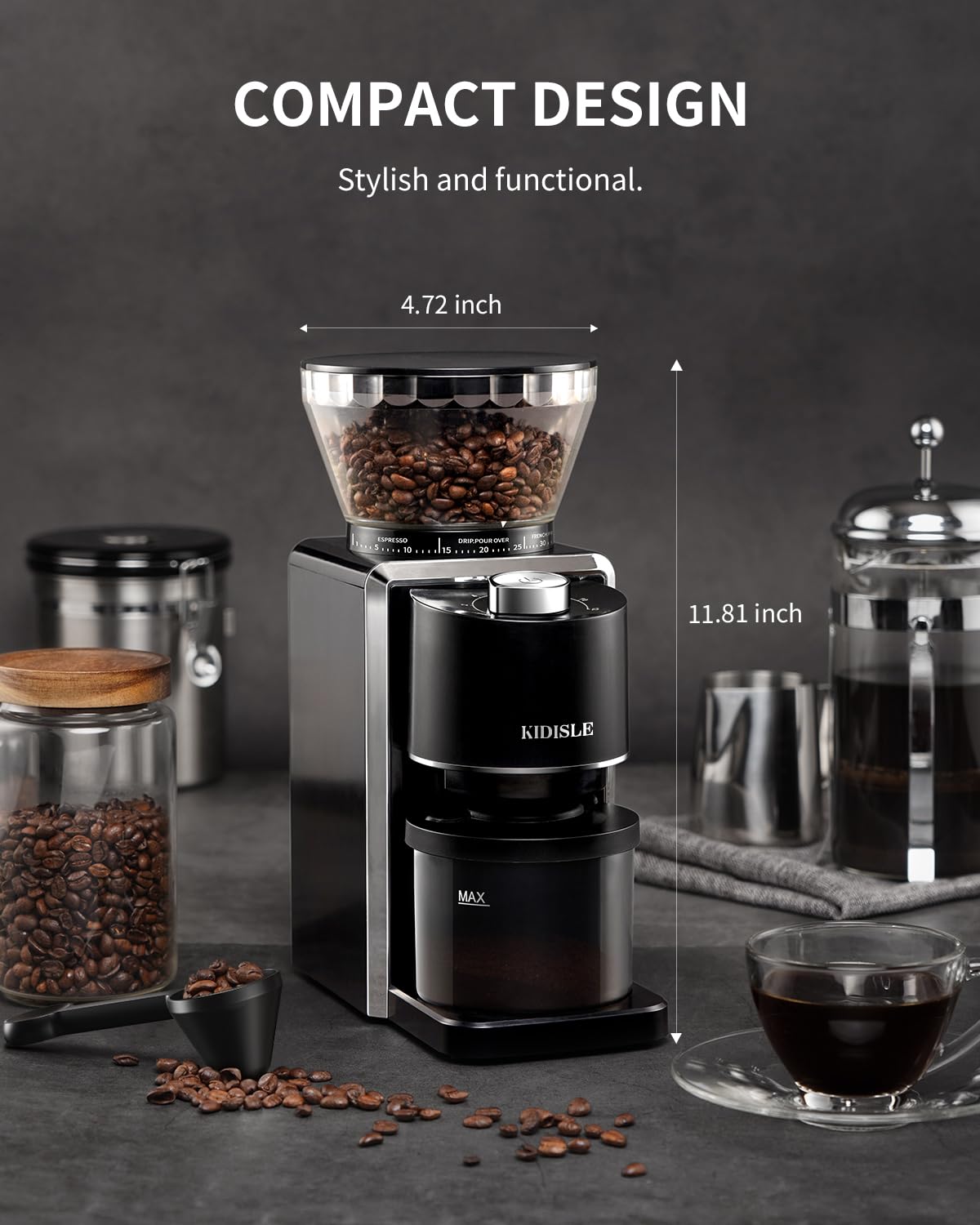 Conical Burr Electric Coffee Grinder 35 Settings Black V59526
