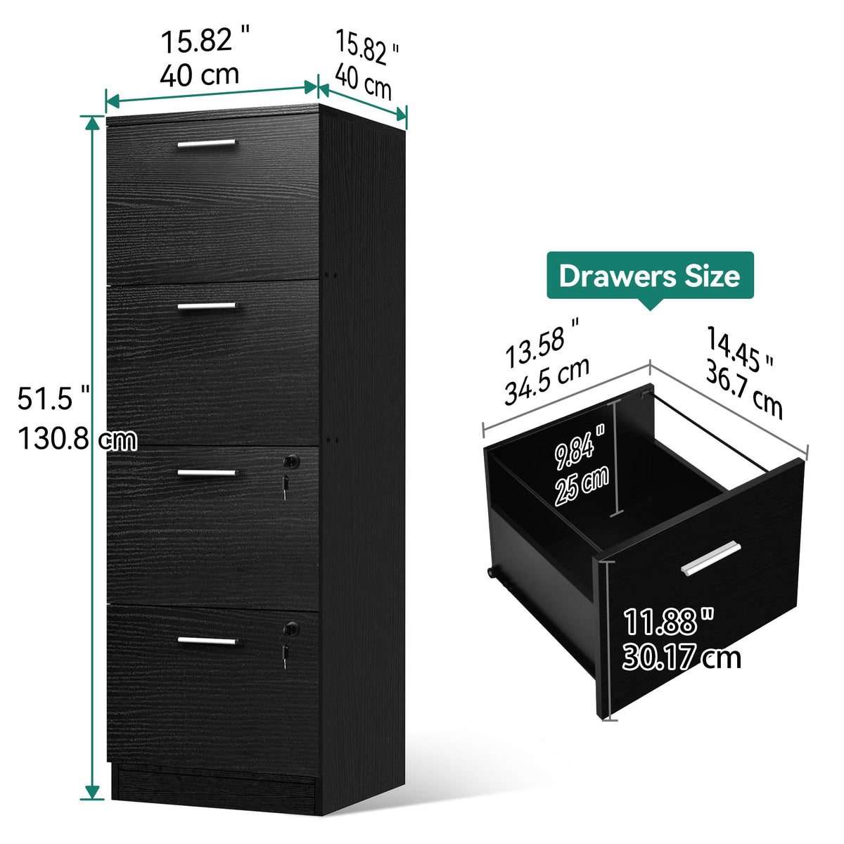 Black 4-Drawer File Cabinet with Lock F20817