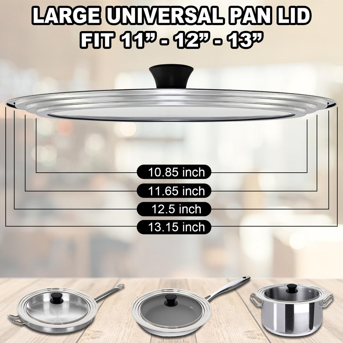 13 Inch Stainless Steel and Tempered Glass Pan Lid H8062