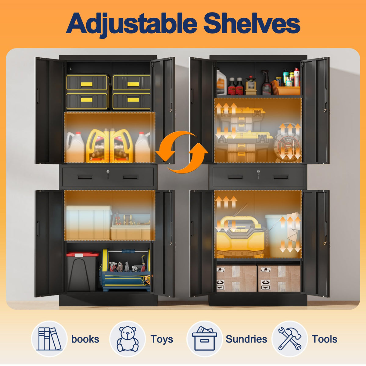 Metal Locking Storage Cabinet with Adjustable Shelves and 1 Drawer P40829