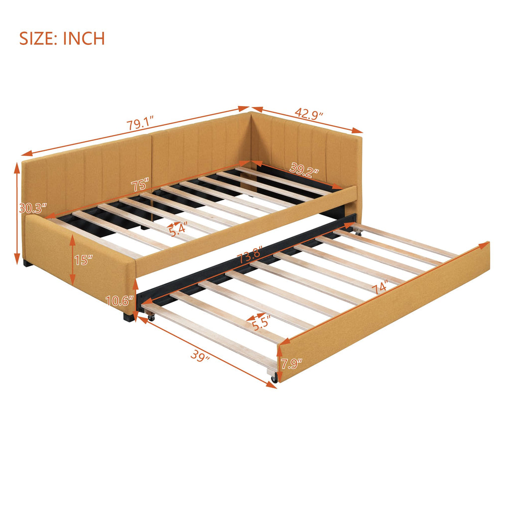 Twin Size Linen Upholstered Daybed with Trundle S20292
