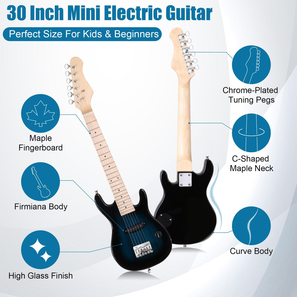 30 Inch Blue Solid Wood Electric Guitar Starter Kit with Amplifier I785