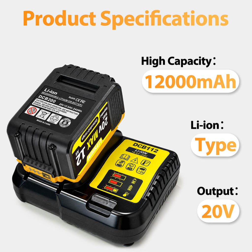 2-Pack 12000mAh 20V Max Lithium-Ion Battery & Charger Combo V312