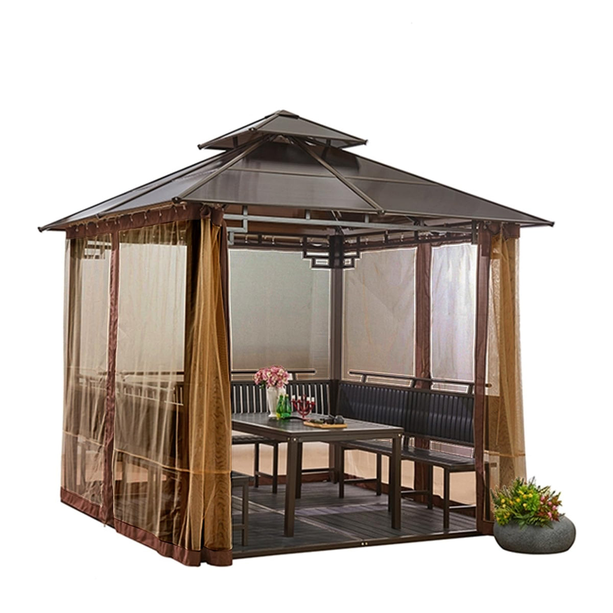 10' x 12' 4-Panel Mosquito Netting Sidewall Curtain with Zippers D91695