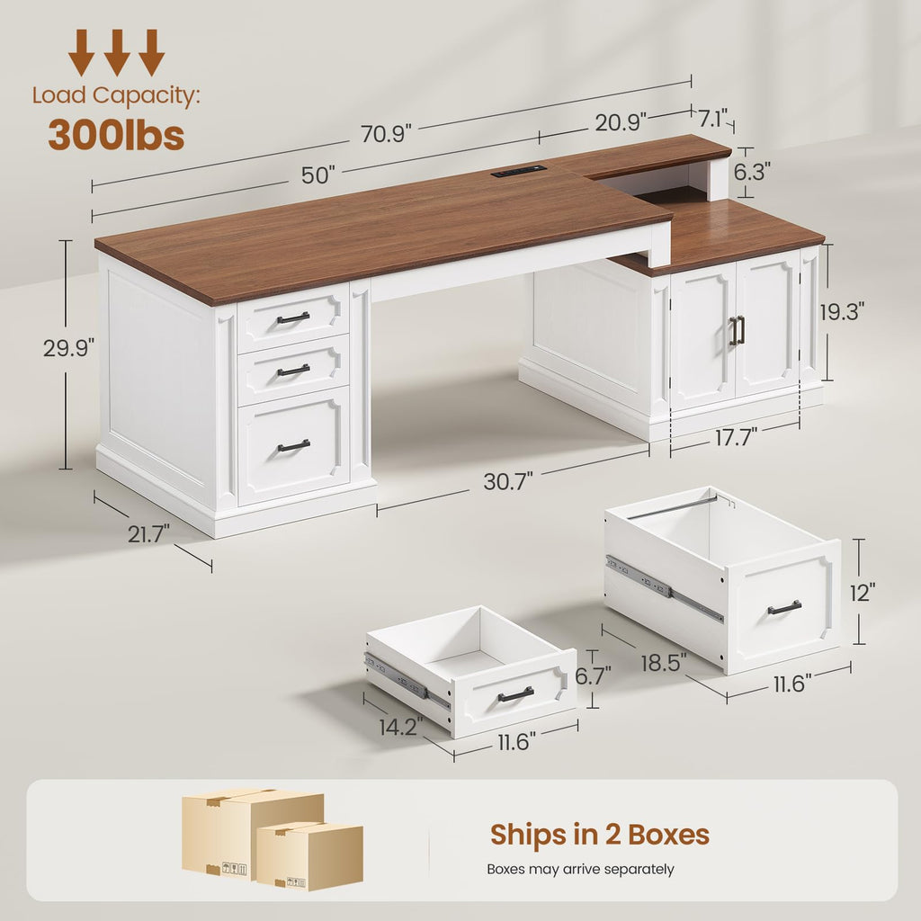 70.9" Executive Desk with File Drawers and Storage Cabinet W868