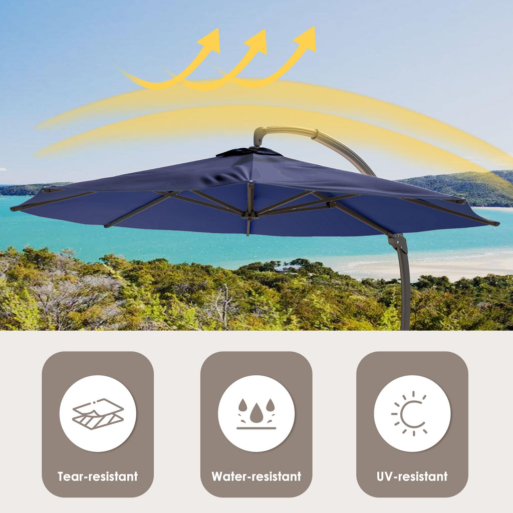 11FT Navy Blue Aluminum Cantilever Patio Umbrella with Base B289