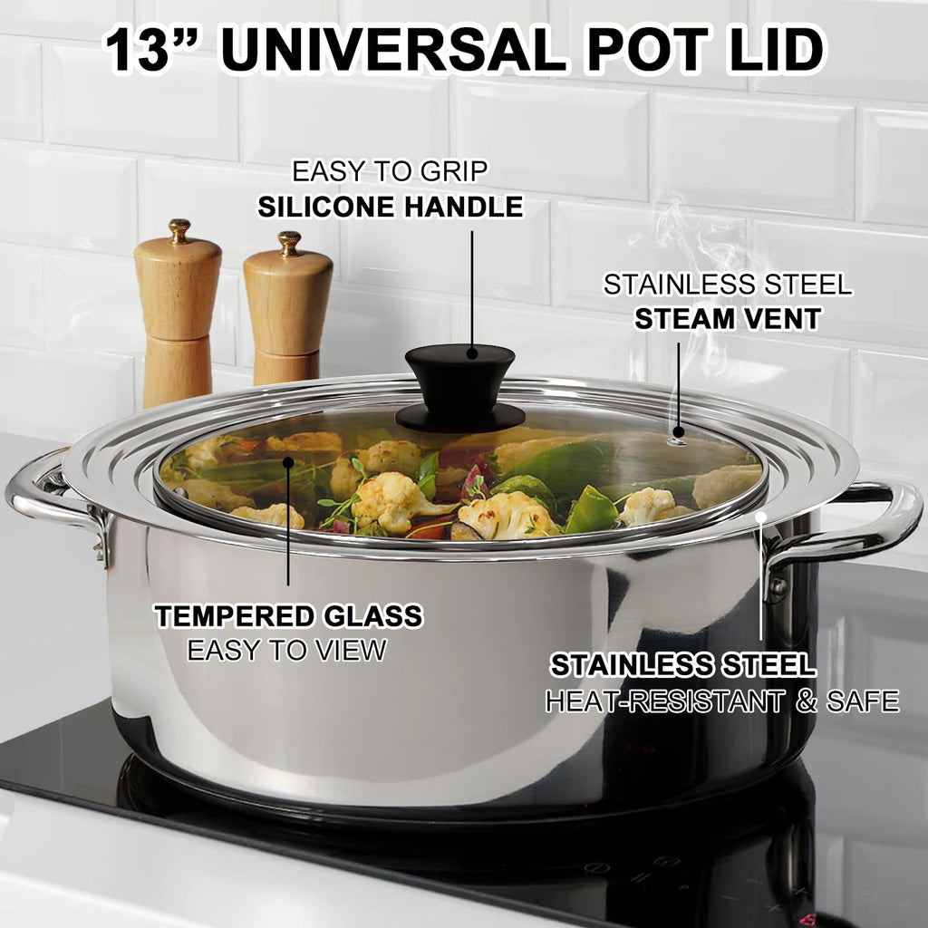 13 Inch Stainless Steel and Tempered Glass Pan Lid H8062