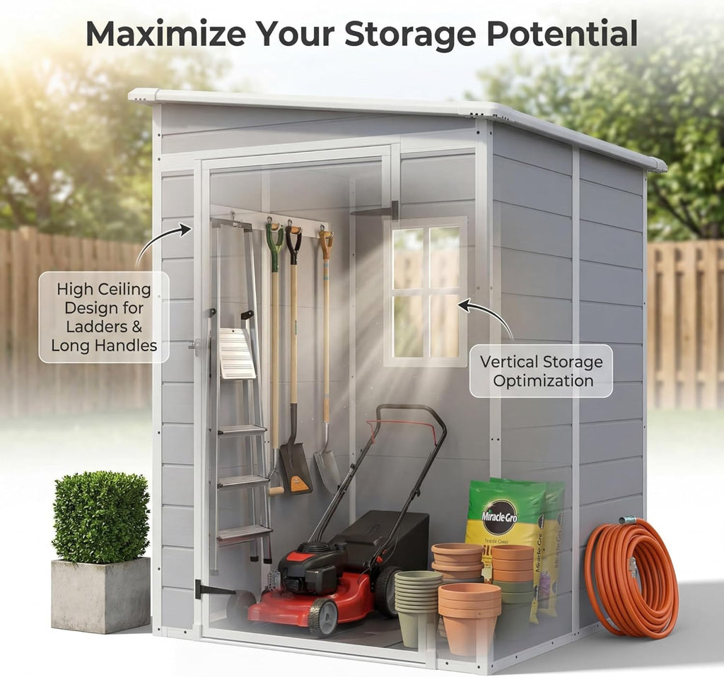 5 x 4 FT Plastic Outdoor Storage Shed with Floor D23837