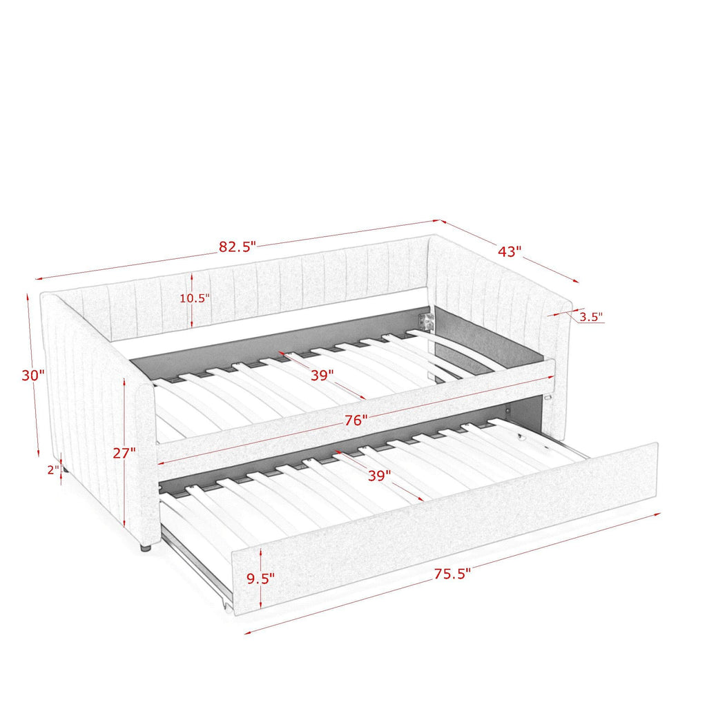 Grey Linen Upholstered Twin Size Daybed with Pop up Trundle A2397