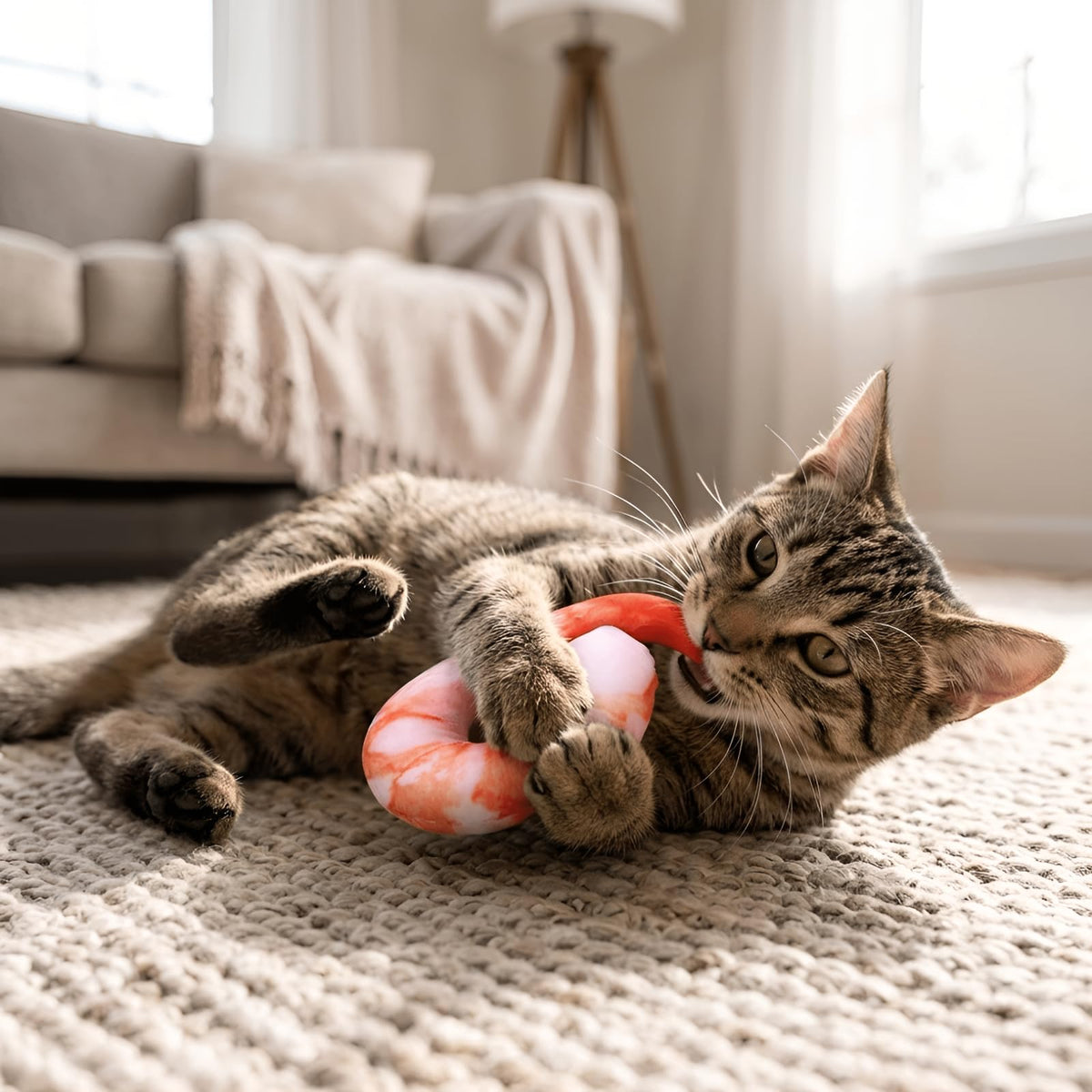 Orange White 3D Shrimp Shape Dog Squeaky Plush Toy C712