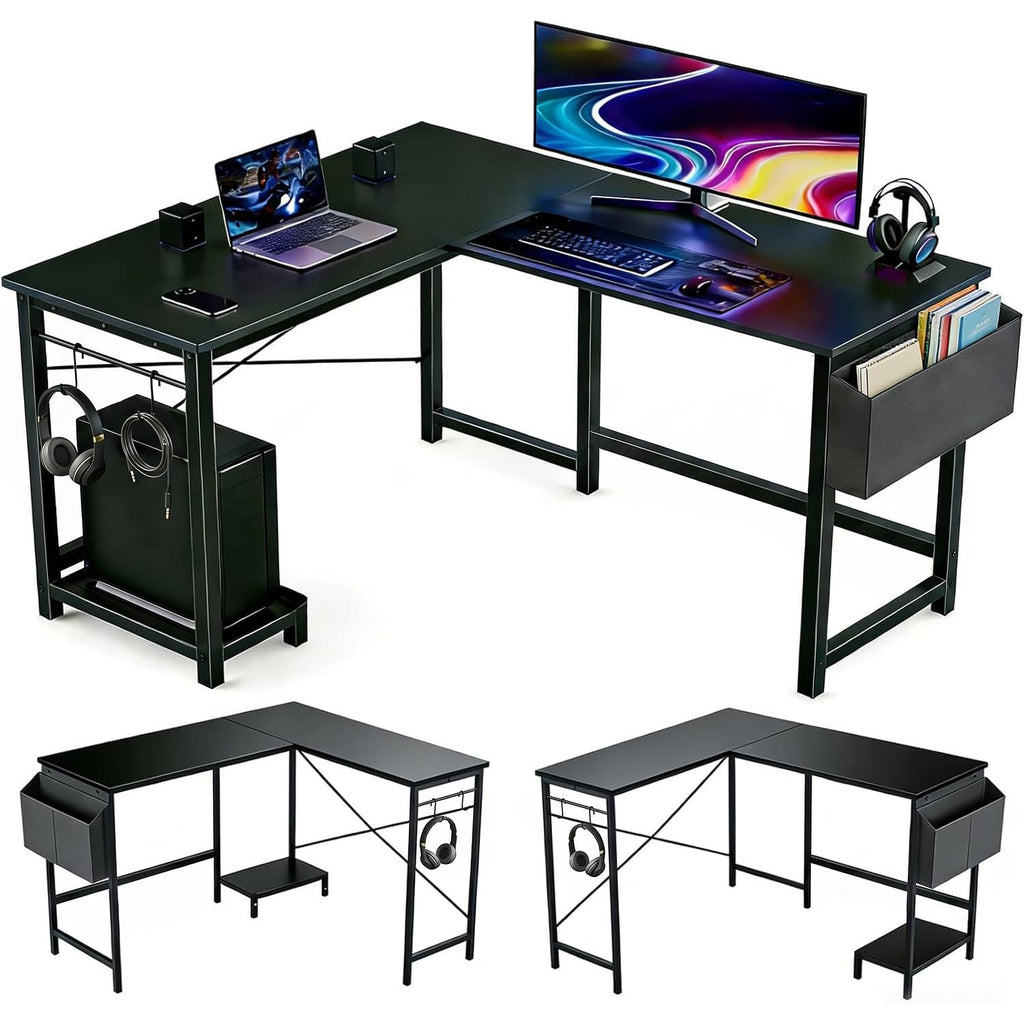 L Shaped 50 Inch Reversible Computer Desk with CPU Stand T6695