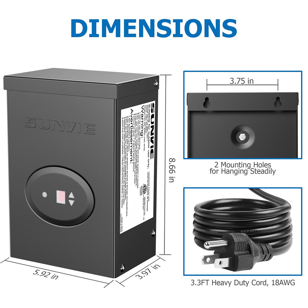 200W Low Voltage Landscape Lighting Transformer with Timer and Photocell Sensor S757479