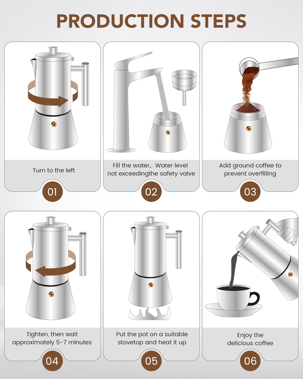 6 Cup Stainless Steel Stovetop Moka Pot J144