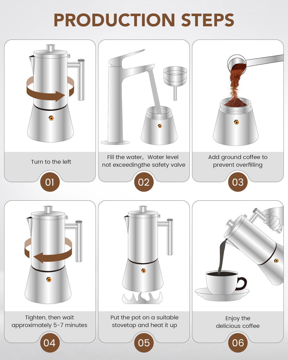 6 Cup Stainless Steel Stovetop Moka Pot J144